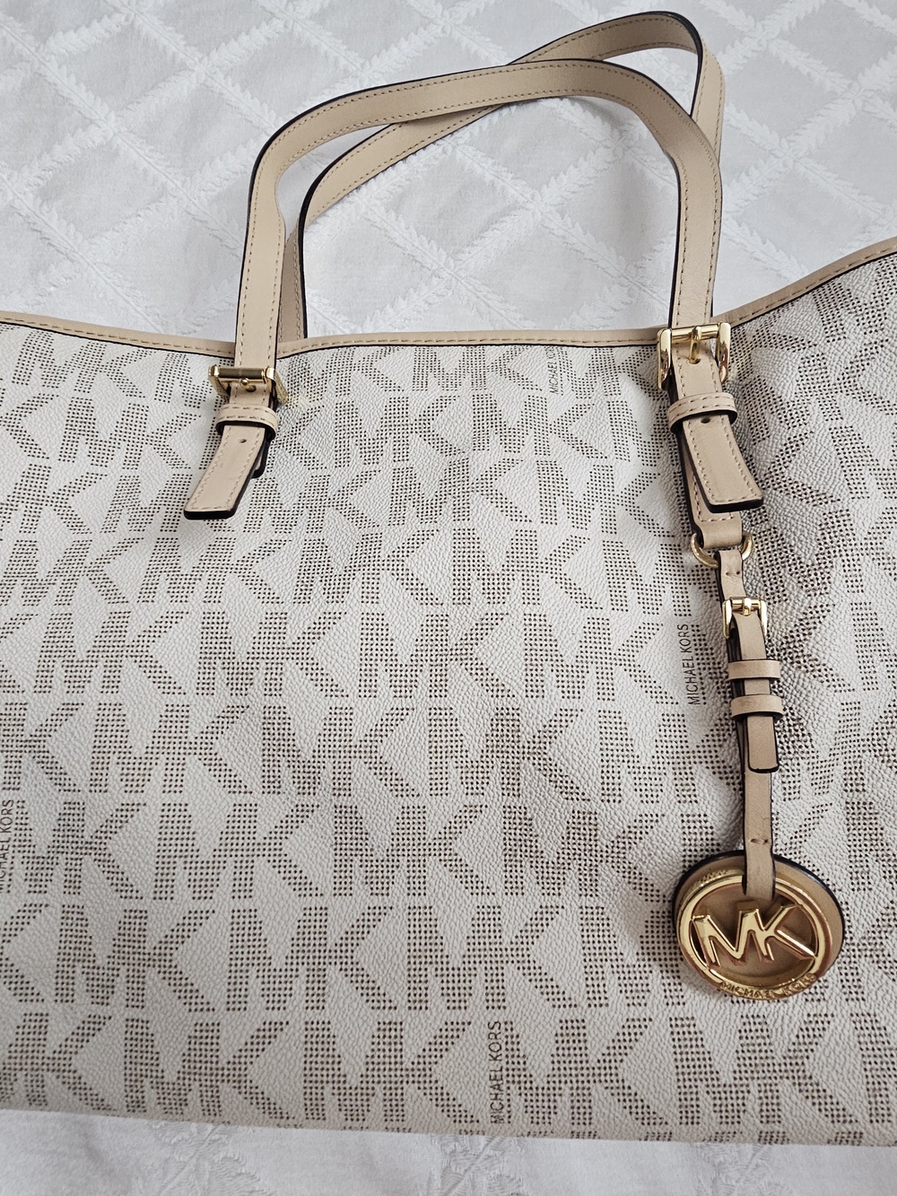 Michael Kors Jet Set Logo Tote Bag with Gold MK Charm